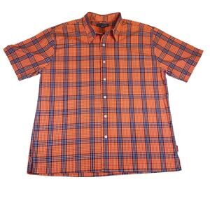 Structure Button Shirt Men's L Orange Blue Plaid Short Sleeve Vintage Skater